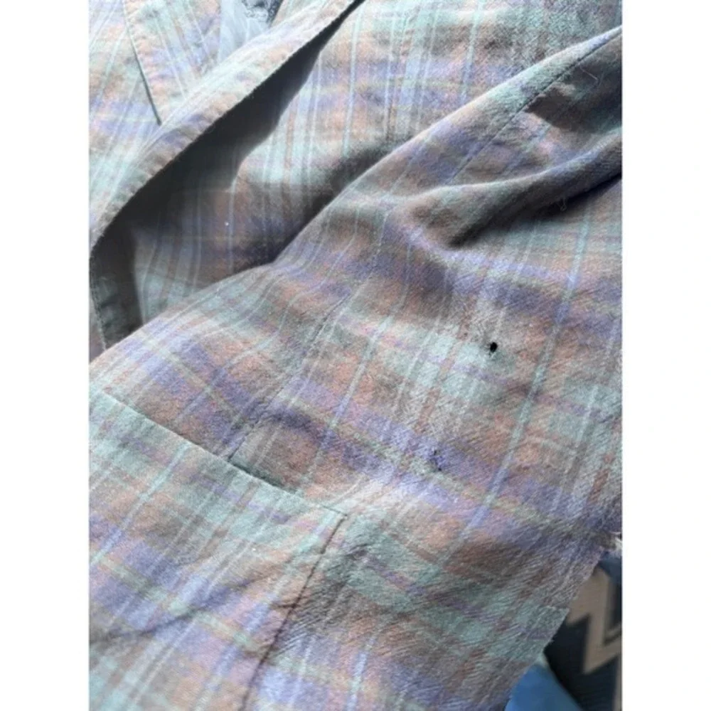 90s Vintage Burberrys Plaid Blazer Pure Wool Sport Coat Men's Blue green‎